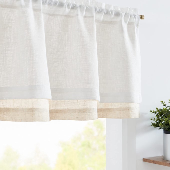 LINEN VALANCE FOR FARMHOUSE LIVING ROOM WINDOWS 16 INCH SLUBBED CROSSED DOUBLE LAYER WINDOW VALANCE LIGHT FILTERING RUSTIC COUNTRY OVERLAY ROD POCKET 1 PANEL WHITE