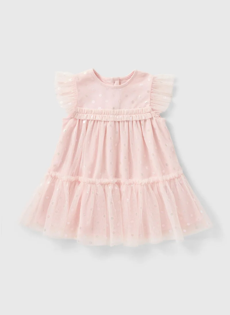 Baby Pink Spot Foil Mesh Dress