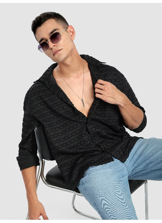 بيونغ Black Fur Wave Textured Shirt