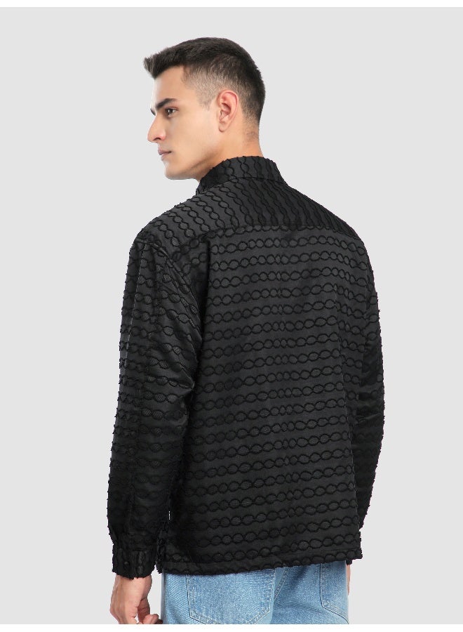 Beyoung Black Fur Wave Textured Shirt  - Image 3