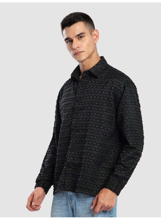 Beyoung Black Fur Wave Textured Shirt  - Image 2