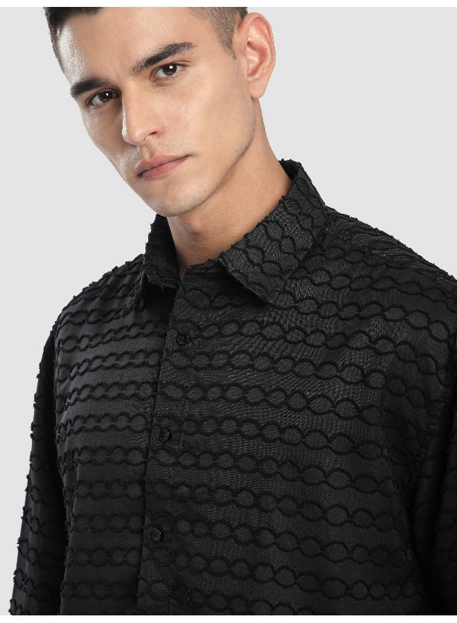 Beyoung Black Fur Wave Textured Shirt  - Image 4