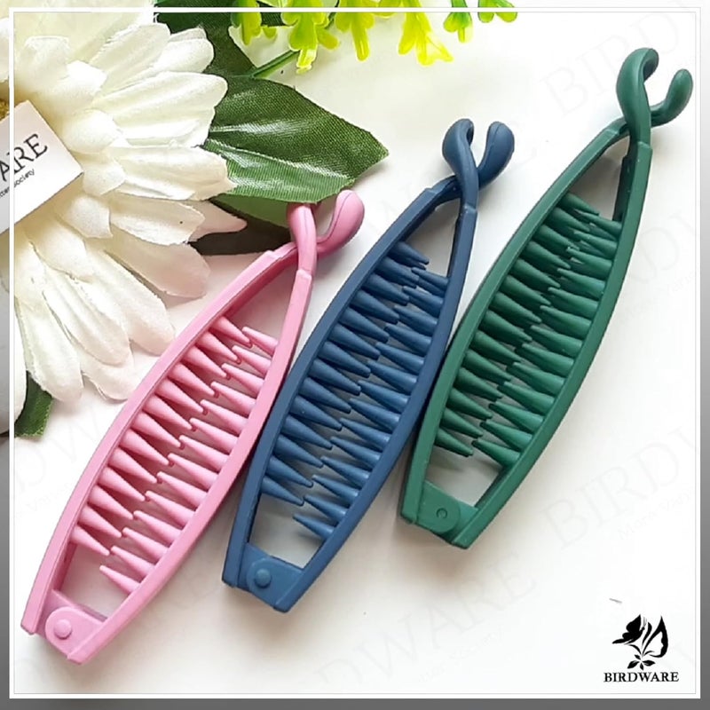 BIRDWARE Big-Size banana clips Multi Color Imported Rubber Acrylic Material Stone Banana Hair Clips For Women (Multi Colour) | Hair Clutchers | banana clips (Pack of 12) 2 - Image 4