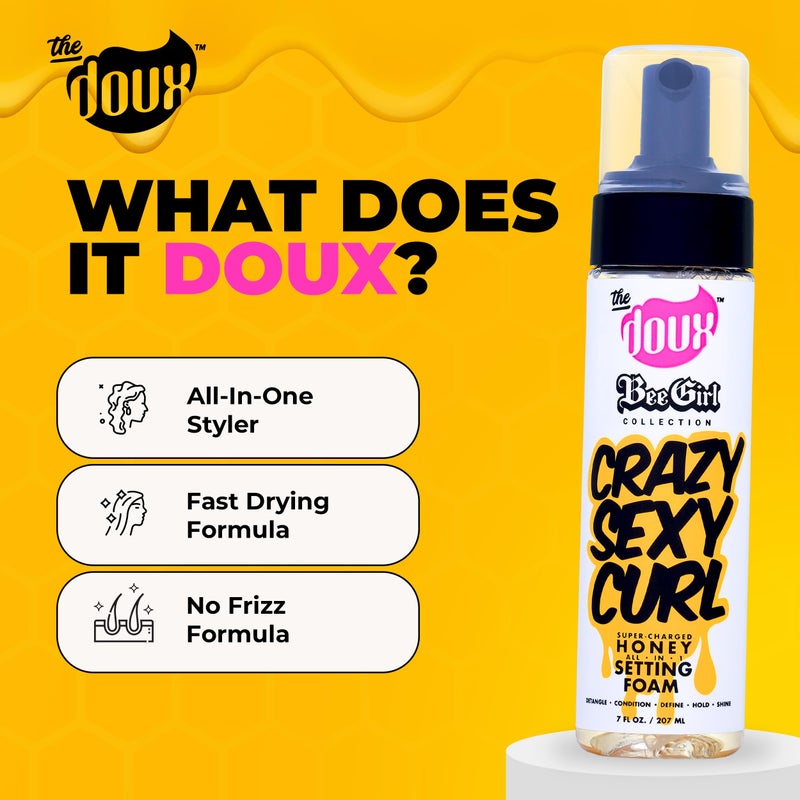 The Doux Curl Cream & Setting Mousse for Curly Hair CRAZYSEXYCURL Honey Foam for Heatless Curls Overnight, Frizz Control, Shine & Moisture â€“ Curly Hair Styling Product with Aloe & Silk Amino Acids - Image 4
