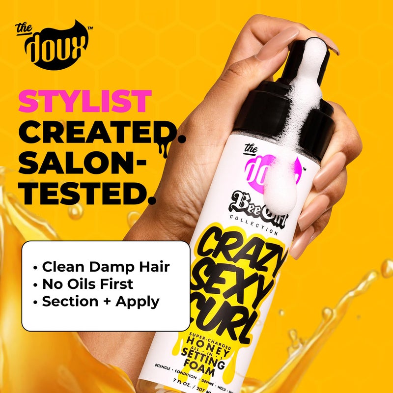 The Doux Curl Cream & Setting Mousse for Curly Hair CRAZYSEXYCURL Honey Foam for Heatless Curls Overnight, Frizz Control, Shine & Moisture â€“ Curly Hair Styling Product with Aloe & Silk Amino Acids - Image 2