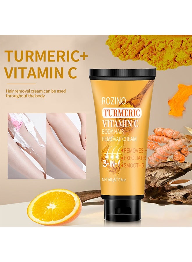 روزينو كريم إزالة شعر الجسم بالكركم وفيتامين سي، ترطيب الوجه للنساء، مزيل الشفة العليا، كريم إزالة الشعر، بدون ألم، غير مهيج للبشرة الحساسة، للمناطق الحساسة، الذراعين، الساقين 60غ - Image 2