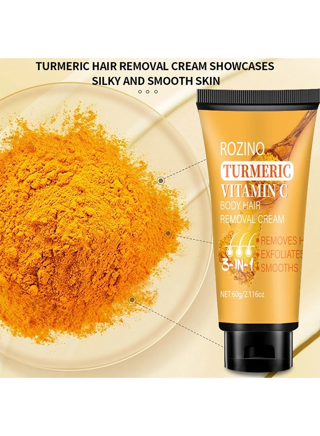 روزينو كريم إزالة شعر الجسم بالكركم وفيتامين سي، ترطيب الوجه للنساء، مزيل الشفة العليا، كريم إزالة الشعر، بدون ألم، غير مهيج للبشرة الحساسة، للمناطق الحساسة، الذراعين، الساقين 60غ - Image 3