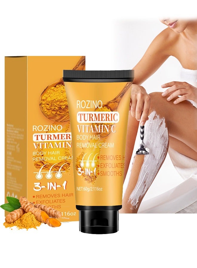 روزينو كريم إزالة شعر الجسم بالكركم وفيتامين سي، ترطيب الوجه للنساء، مزيل الشفة العليا، كريم إزالة الشعر، بدون ألم، غير مهيج للبشرة الحساسة، للمناطق الحساسة، الذراعين، الساقين 60غ - Image 1