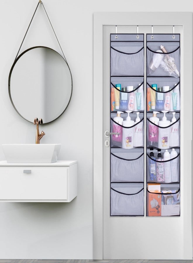 KEETDY Hanging Shelves Over the Door Organizer Storage for Closet with 5 Pockets Organizer for Bedroom Bathroom, 2 Pack（Grey） - Image 2