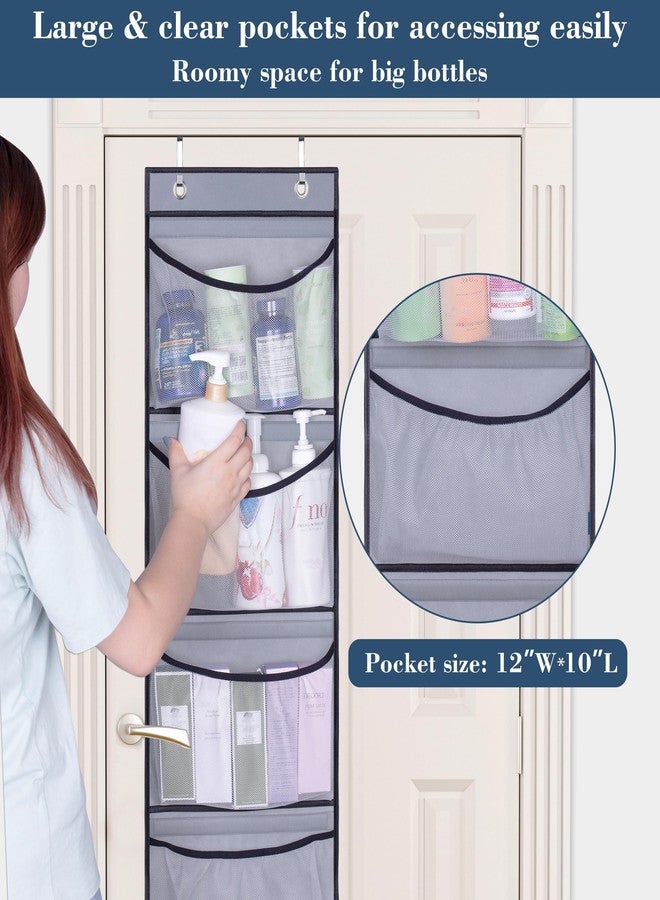 KEETDY Hanging Shelves Over the Door Organizer Storage for Closet with 5 Pockets Organizer for Bedroom Bathroom, 2 Pack（Grey） - Image 5
