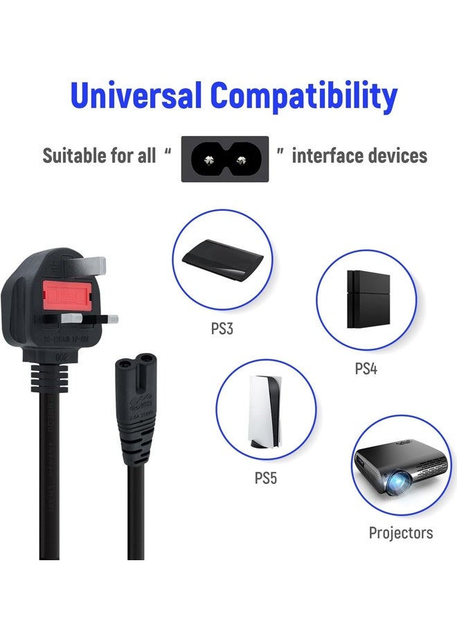 سلك طاقة بريطاني بطول 1.5 متر، رقم 8، IEC C7، لأجهزة Xbox One وXbox S وSamsung وLG وPhilips وToshiba وSony وPS4 وPS5 وSharp وPanasonic وLED وFlat TV وPattern وSky box - Image 5