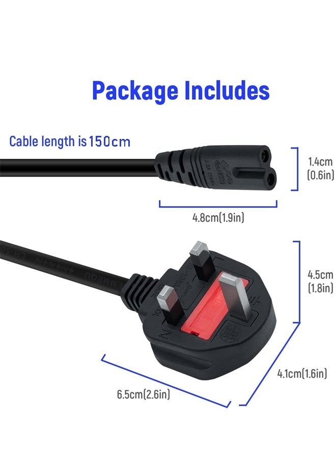 سلك طاقة بريطاني بطول 1.5 متر، رقم 8، IEC C7، لأجهزة Xbox One وXbox S وSamsung وLG وPhilips وToshiba وSony وPS4 وPS5 وSharp وPanasonic وLED وFlat TV وPattern وSky box - Image 2