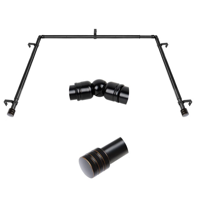 Bay Window Curtain Rods 78 Inch Heavy Duty Curtain Rods for Bay Windows 4884 InchCenter Rod 3258 Inch Side Rods for Windows Black Decorative Drapery Rod with End Cap Finials