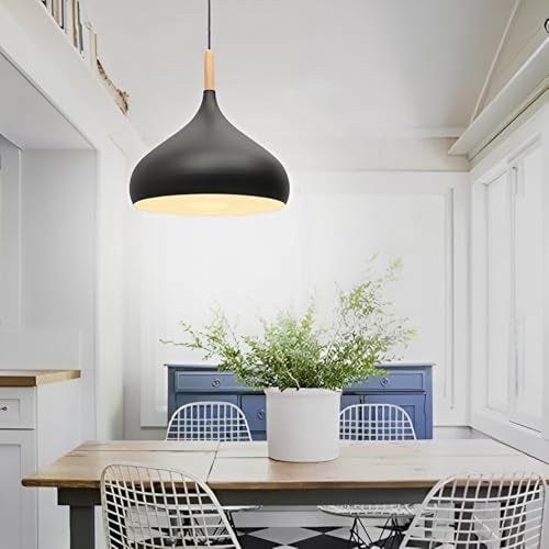 twixle Aluminium Ceiling Hanging Light, Circlular Shape Pendant for Dining Table, Living Room, Bedroom,Office, Cafe, Restaurant, Pendant Lamp (9" Black) (Bulb Not Included) - Image 3