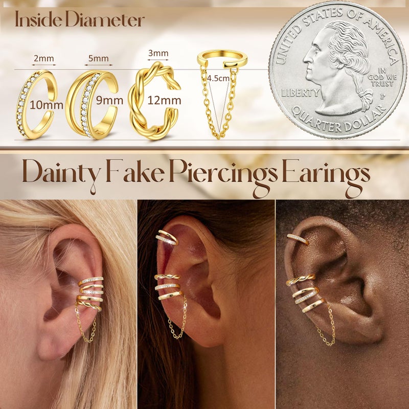 Florideco 4Pcs Ear Cuffs Non-Piercing for Women Dainty 14K Gold Plated Clip On Cartilage Earrings Hypoallergenic Huggie Hoop Cuffs Fake Earings for Non Pierced Ears(G-Double) - Image 5