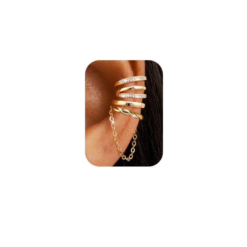 Florideco 4Pcs Ear Cuffs Non-Piercing for Women Dainty 14K Gold Plated Clip On Cartilage Earrings Hypoallergenic Huggie Hoop Cuffs Fake Earings for Non Pierced Ears(G-Double) - Image 1