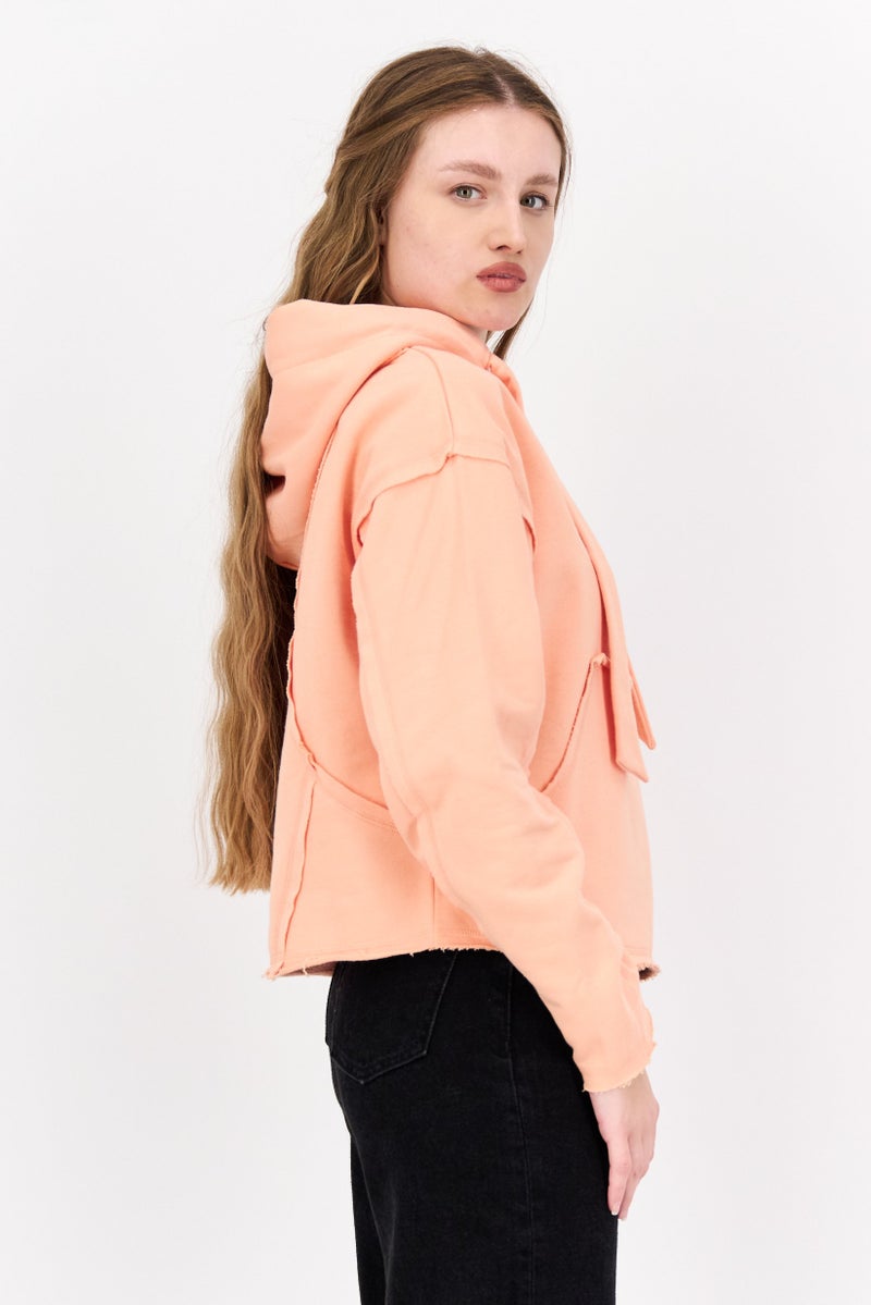 TRIBE OF 6 Women Embroidered Logo Hooded Sweatshirt, Apricot - Image 2