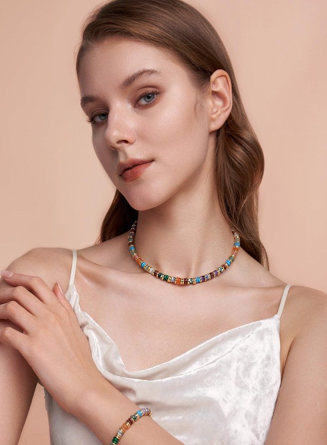 SNGIA 18K gold plated Colored Natural Gemstone Quartz Crystal Bead Stone Healing FULLY ADJUSTABLE Statement Necklace Choker for Women by SNGIA, Colorful Rainbow Beaded Strand Tennis Trendy Bohemian Preppy - Image 2