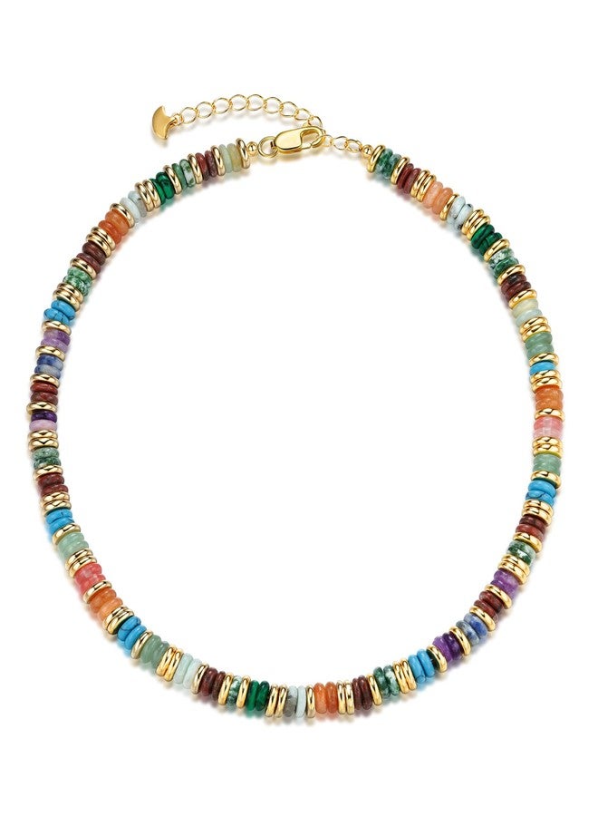 SNGIA 18K gold plated Colored Natural Gemstone Quartz Crystal Bead Stone Healing FULLY ADJUSTABLE Statement Necklace Choker for Women by SNGIA, Colorful Rainbow Beaded Strand Tennis Trendy Bohemian Preppy - Image 1
