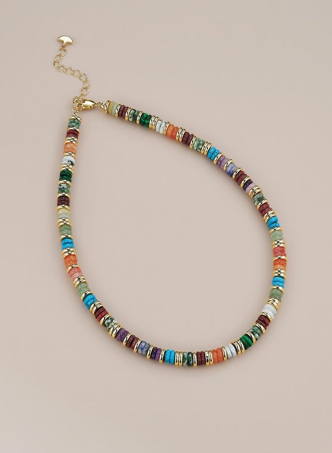 SNGIA 18K gold plated Colored Natural Gemstone Quartz Crystal Bead Stone Healing FULLY ADJUSTABLE Statement Necklace Choker for Women by SNGIA, Colorful Rainbow Beaded Strand Tennis Trendy Bohemian Preppy - Image 5