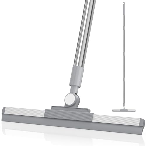 Nodirz Floor Squeegee with 180° Rotating Head, Squeegee for Floor with 52'' Long Handle, Squeegee Broom, Squeegee for Window Cleaning, Bathroom Tile, Garage Concrete, Deck, Shower Glass (Silver) - Image 1