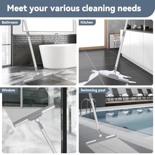 Nodirz Floor Squeegee with 180° Rotating Head, Squeegee for Floor with 52'' Long Handle, Squeegee Broom, Squeegee for Window Cleaning, Bathroom Tile, Garage Concrete, Deck, Shower Glass (Silver) - Image 5