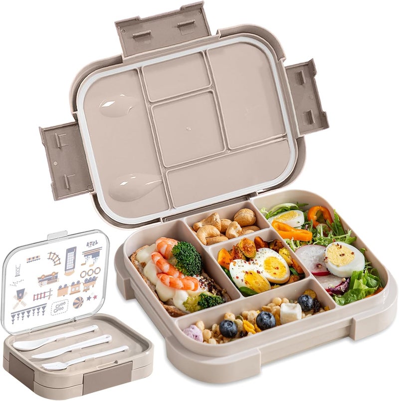 Pomefar Lunch Box for Kids，5-Compartment 1000ML Bento Box, Back to School Microwave Safe Leakproof Lunch Container for School,Picnics (Beige) - Image 1