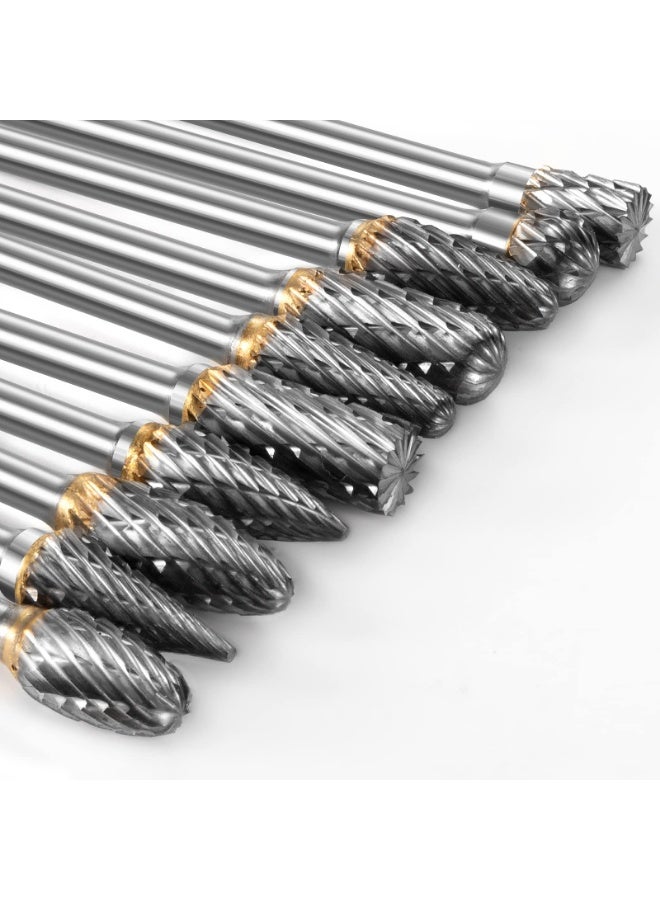 ZOVO Carbide Burr Set Compatible with Dremel Rotary Tool 10Pcs Die Grinder Bits Rotary File Rasp with 1/8" Shank Tool Accessories for Attachments Cutting Burrs Metal Grinding Engraving Porting Double Cut - Image 3