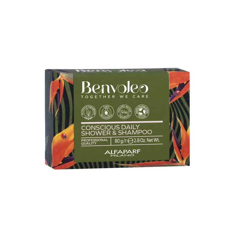 ALFAPARF MILANO Benvoleo Conscious Daily Shower and Shampoo Bar for All Hair Types - Clean, Vegan, Sustainable Hair Care - 3 in 1 Solid Shampoo - Hair, Face, Body - Natural Ingredients - 2.8 Oz. - Image 1