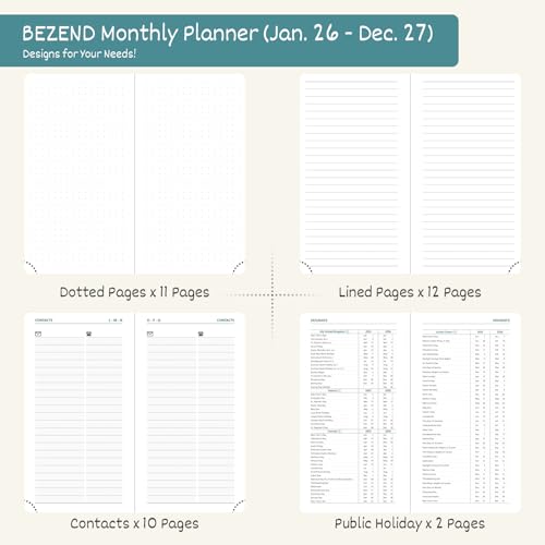 BEZEND Pocket Monthly Planner 2026-2027 (3.5" x 6.5") 2 Year Calendar Book for Purse with Note Pages, 100 GSM Paper, Inner Pocket, Pen Holder, Vegan Leather Hardcover in Cornflower - Image 5