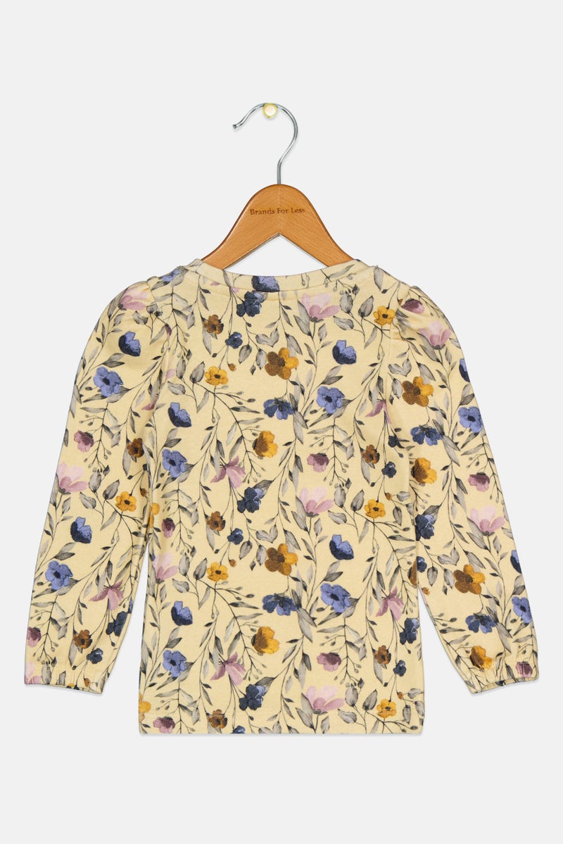 NAME IT تي شيرت مزخرف بأزهار بأكمام طويلة و ياقة دائرية للفتيات الصغيرات، متعدد الألوان - Image 2