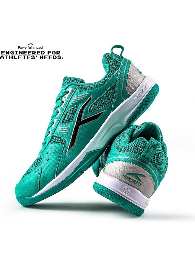 HUNDRED Raze Badminton Shoes (Non Marking) | Lightweight & Durable | X-Cushion, Active Grip Sole, Toe Assist(Turquoise/Black/Grey , 8Uk) - Image 3
