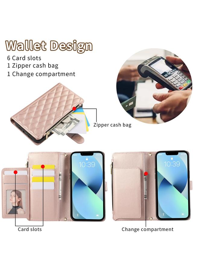 اس-توب جراب لهاتف iPhone 13 mini مع محفظة جلدية بسحاب معيني الشكل - Image 4