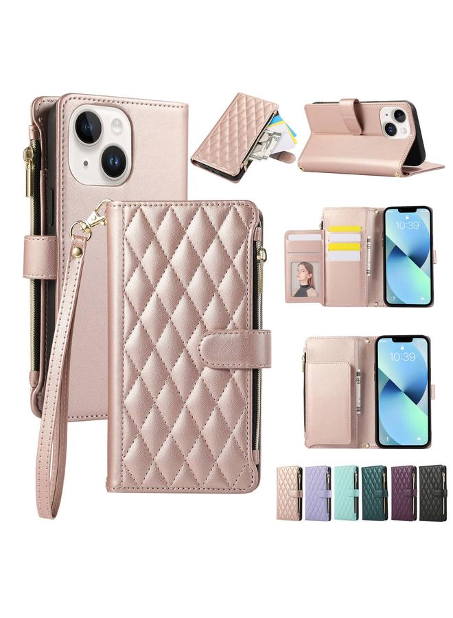 اس-توب جراب لهاتف iPhone 13 mini مع محفظة جلدية بسحاب معيني الشكل - Image 1