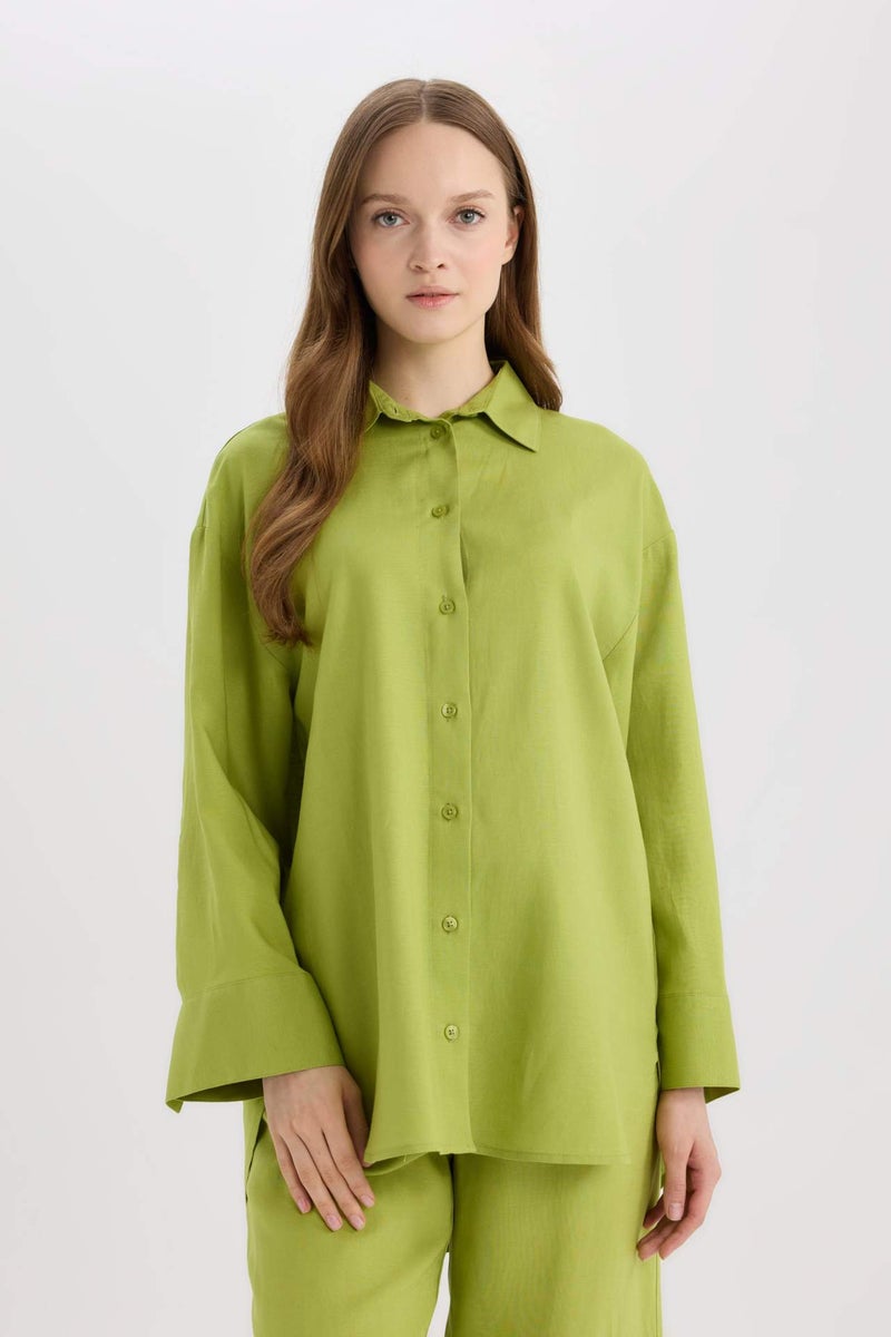 DeFacto Relax Fit Linen Blend Long Sleeve Tunic - Image 3