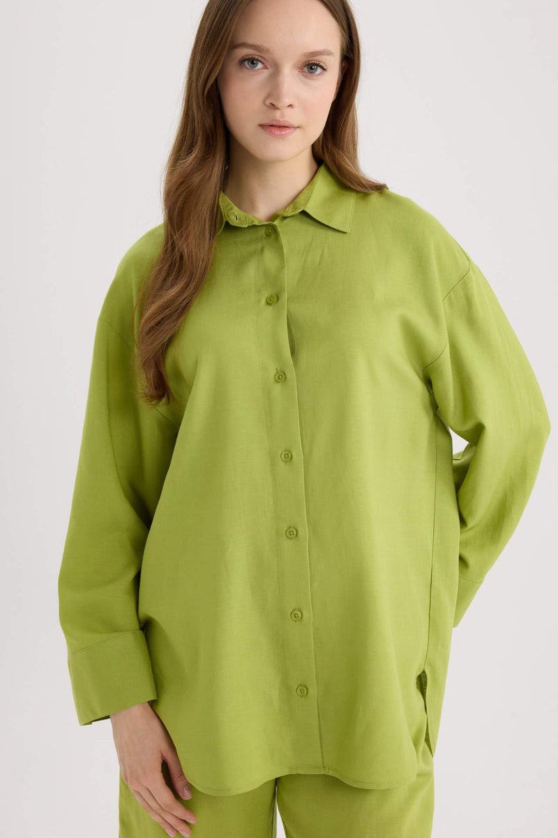DeFacto Relax Fit Linen Blend Long Sleeve Tunic - Image 4