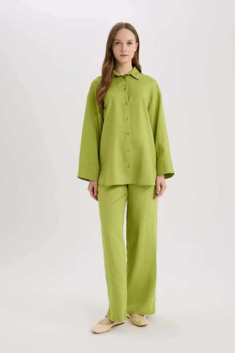 ديفاكتو Relax Fit Linen Blend Long Sleeve Tunic