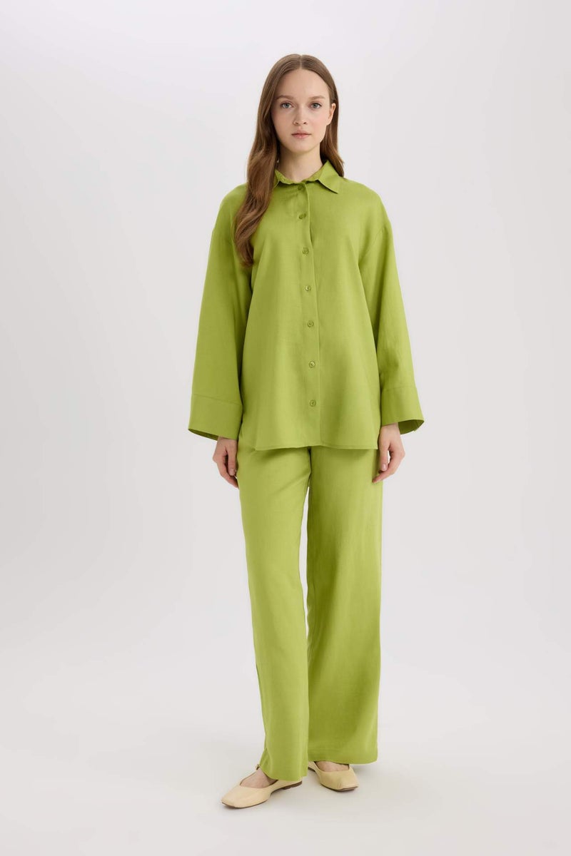 DeFacto Relax Fit Linen Blend Long Sleeve Tunic - Image 2
