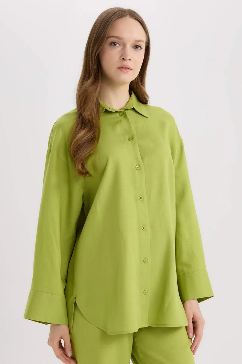ديفاكتو Relax Fit Linen Blend Long Sleeve Tunic
