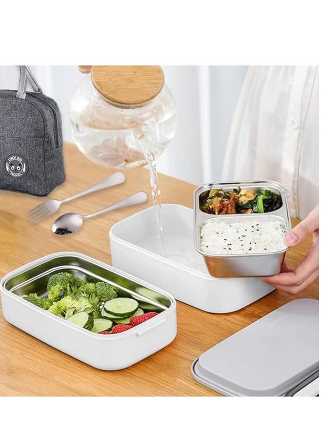 بنتو صندوق غداء بينتو من الستانلس ستيل مع فواصل مزدوج الطبقات لتخزين الطعام مانع للتسرب للبالغين والاطفال من الرجال والنساء والمراهقين، ستانلس ستيل سيليكون - Image 3