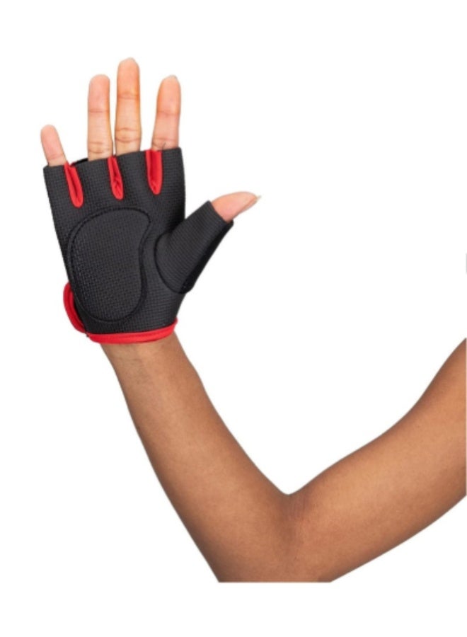 AROAQ Workout Gloves Set for Men & Women – Open Finger Gym Gloves with Wrist Support & Non-Slip Grip for Weightlifting, Fitness & Sports – Available in Small, Medium, Large (Black/Red, 1 Pair) - Image 2