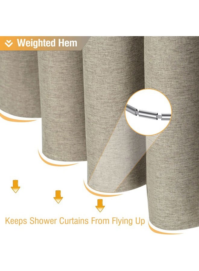 BTTN Fabric Shower Curtain - Linen Textured Weighted Cloth Shower Curtain Set with 12 Plastic Hooks, Hotel Spa Luxury Neutral Decorative Bath Curtains for Bathroom, Machine Washable - 72x72, Khaki/Tan - Image 5
