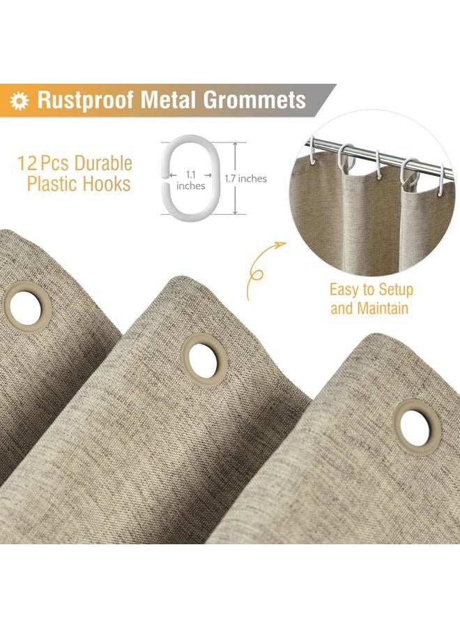 BTTN Fabric Shower Curtain - Linen Textured Weighted Cloth Shower Curtain Set with 12 Plastic Hooks, Hotel Spa Luxury Neutral Decorative Bath Curtains for Bathroom, Machine Washable - 72x72, Khaki/Tan - Image 3