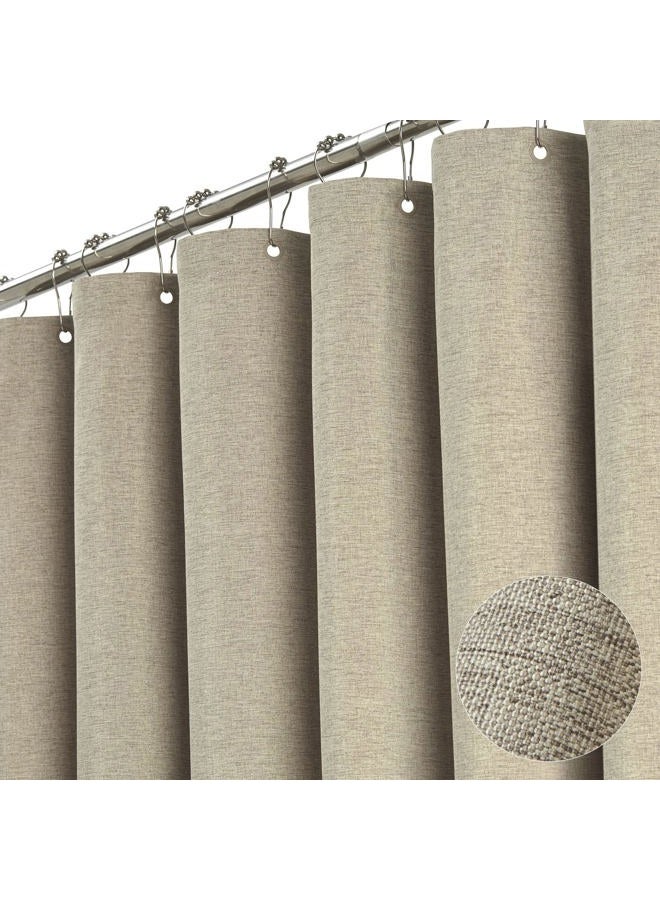 BTTN Fabric Shower Curtain - Linen Textured Weighted Cloth Shower Curtain Set with 12 Plastic Hooks, Hotel Spa Luxury Neutral Decorative Bath Curtains for Bathroom, Machine Washable - 72x72, Khaki/Tan - Image 1