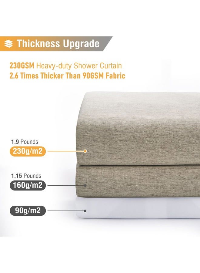 BTTN Fabric Shower Curtain - Linen Textured Weighted Cloth Shower Curtain Set with 12 Plastic Hooks, Hotel Spa Luxury Neutral Decorative Bath Curtains for Bathroom, Machine Washable - 72x72, Khaki/Tan - Image 4