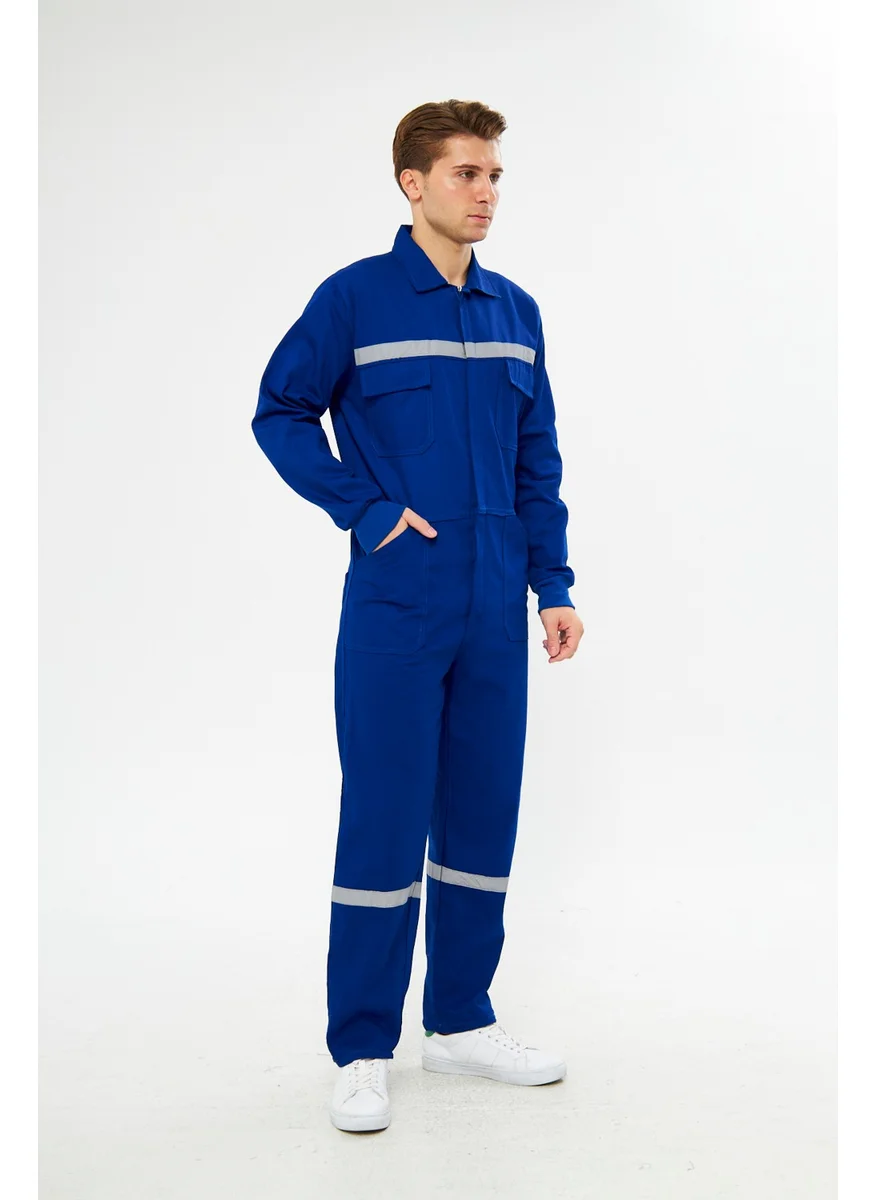 Mervem Jumpsuit All 100% Cotton Reflective Sax Blue