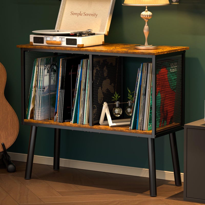 Simple Serenity Record Player Stand with Adjustable Divider Vinyl Storage Holder Up to 200 Albums Mid-Century Large Record Player Table Vinyl Holder Turntable Stand End Table for Bedroom & Living Room, Patent Pending - Image 1