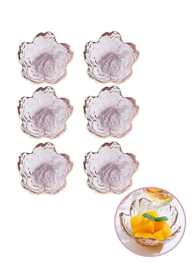 Pink Cherry Blossom Glass Bowl, Mini Cherry Blossom Shape Bowls for Dipping Sauce, Appetizer, Sushi, Dessert (Golden Edge, Set of 6) - Image 1