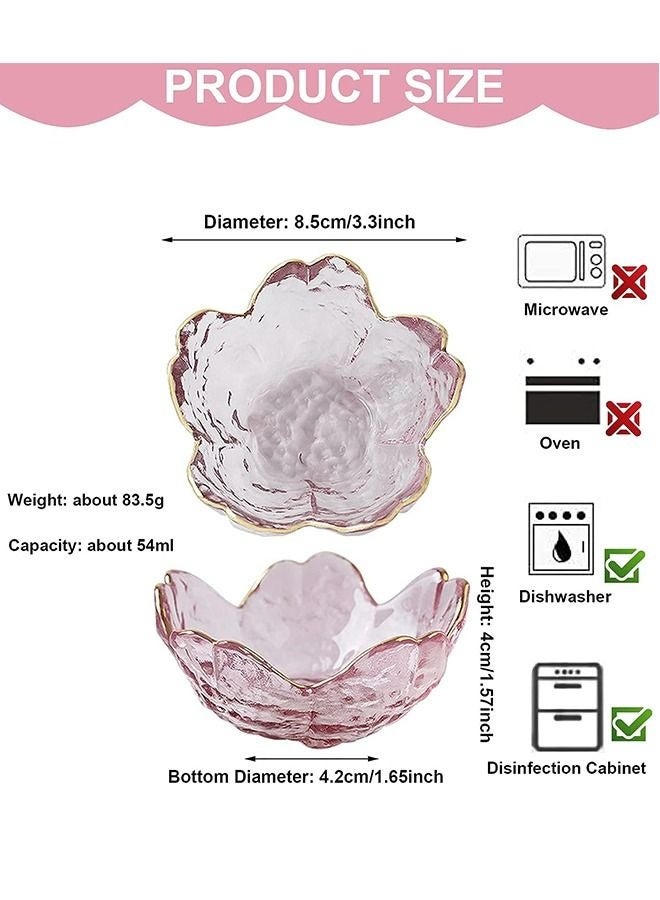 Pink Cherry Blossom Glass Bowl, Mini Cherry Blossom Shape Bowls for Dipping Sauce, Appetizer, Sushi, Dessert (Golden Edge, Set of 6) - Image 3