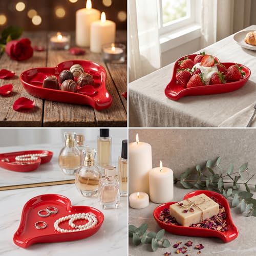 Remerry Mother's Day Heart Cute Spoon Rest for Kitchen Counter, 6 Inch Ceramic Utensil Tray for Stove Top, Coffee Teaspoon Holder & Organizer for Coffee Station & Bar, Teaspoon Holder(Red) - Image 3